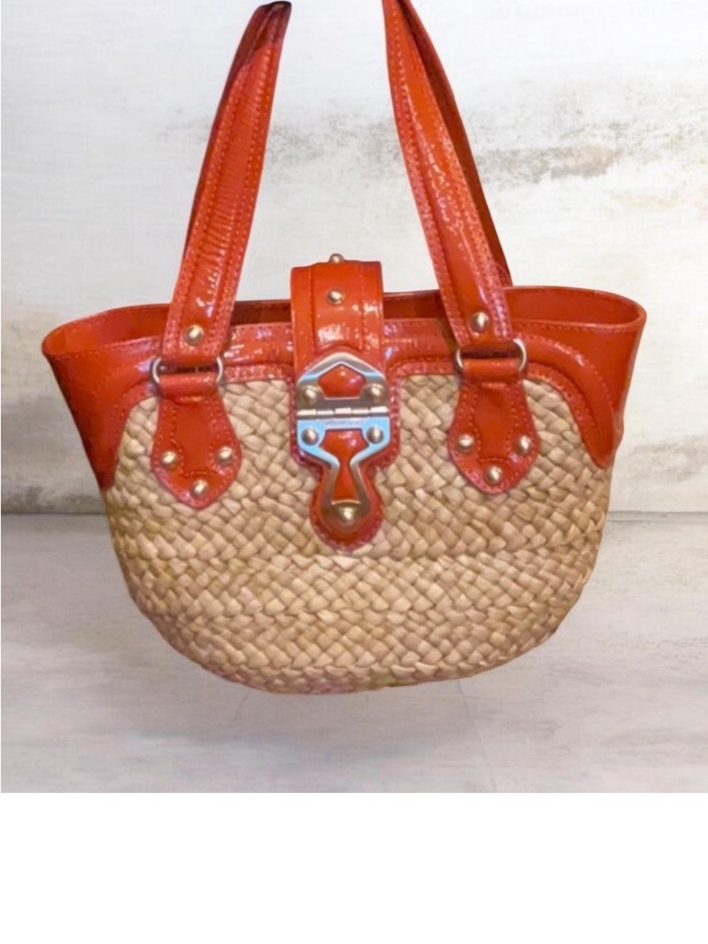 MICHAEL KORS WOMENS SANTORINI WICKER RATTAN & LEATHER BASKET PURSE Handbag